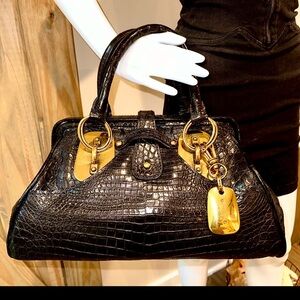 Spectacular Donna Karan Collection  genuine crocodile handbag charcoal black